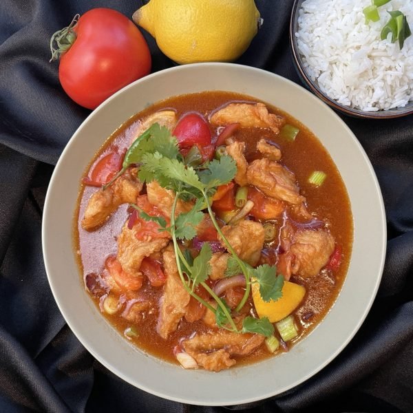 22. Stegt tempura kylling i sur- sød sauce